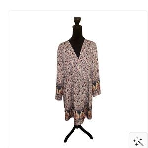 Floral V-Neck Dress with Patterned Hem